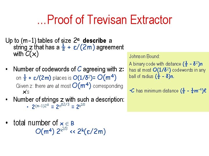…Proof of Trevisan Extractor Up to (m-1) tables of size 2 a describe a