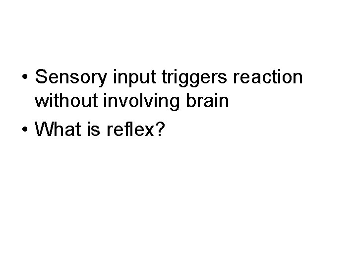  • Sensory input triggers reaction without involving brain • What is reflex? 