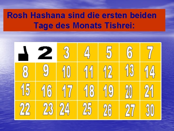 Rosh Hashana sind die ersten beiden Tage des Monats Tishrei: 