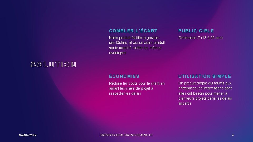 COMBLER L'ÉCART PUBLIC CIBLE Notre produit facilite la gestion des tâches, et aucun autre