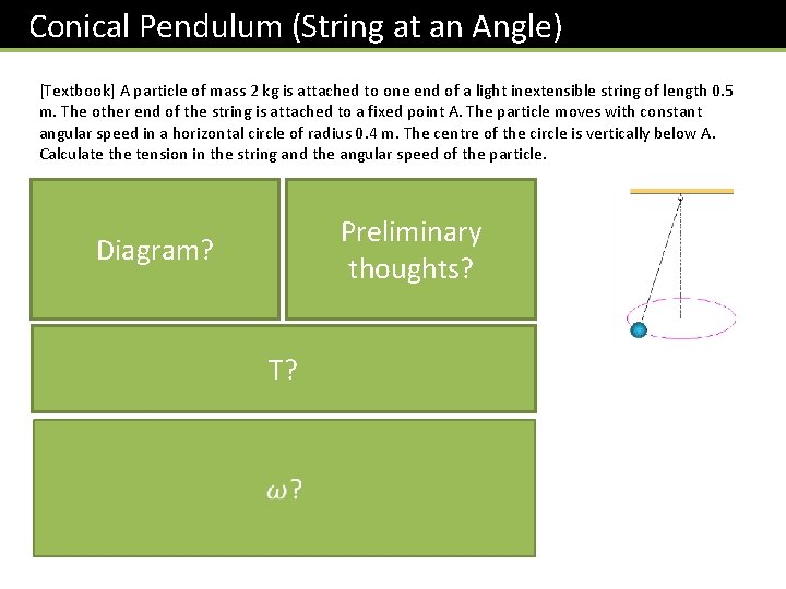 Conical Pendulum (String at an Angle) [Textbook] A particle of mass 2 kg is