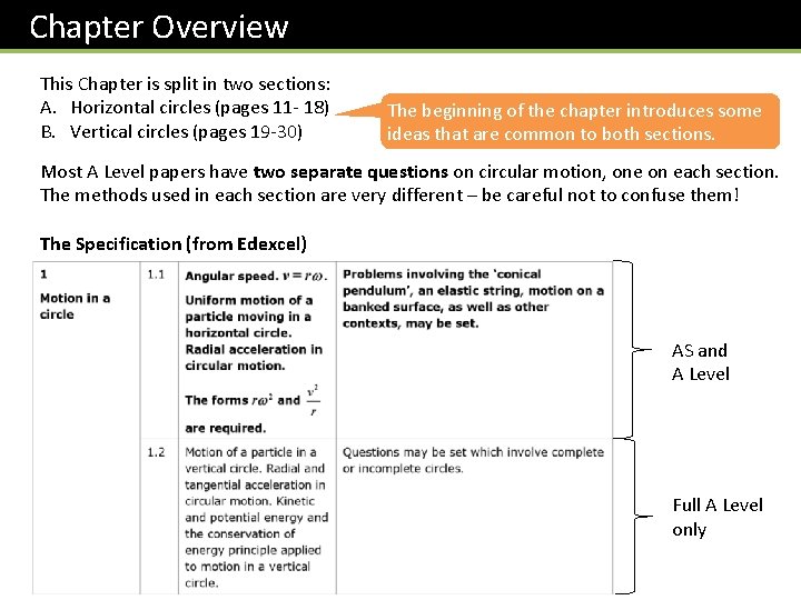 Chapter Overview This Chapter is split in two sections: A. Horizontal circles (pages 11