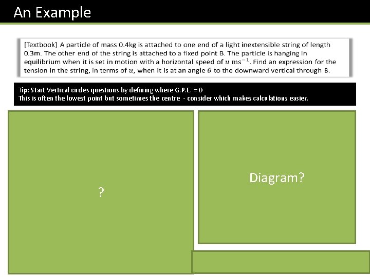 An Example Tip: Start Vertical circles questions by defining where G. P. E. =