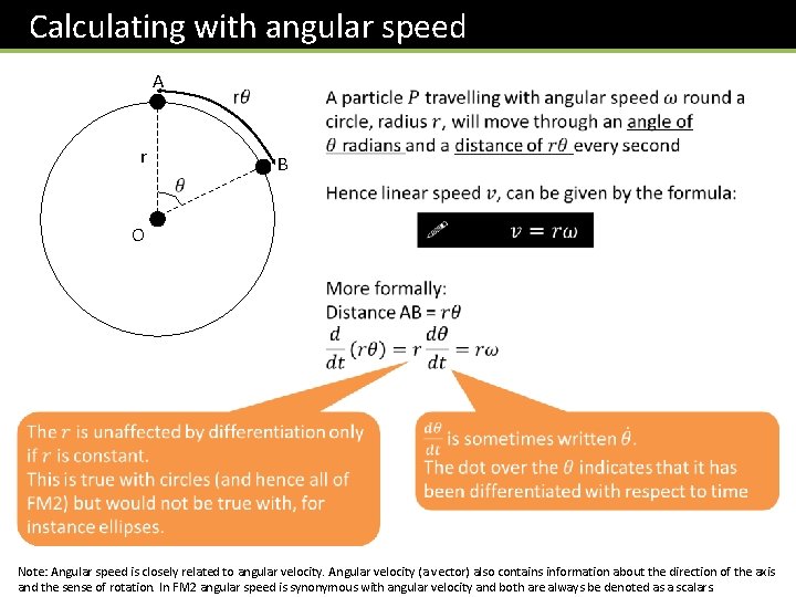Calculating with angular speed A r B O Note: Angular speed is closely related