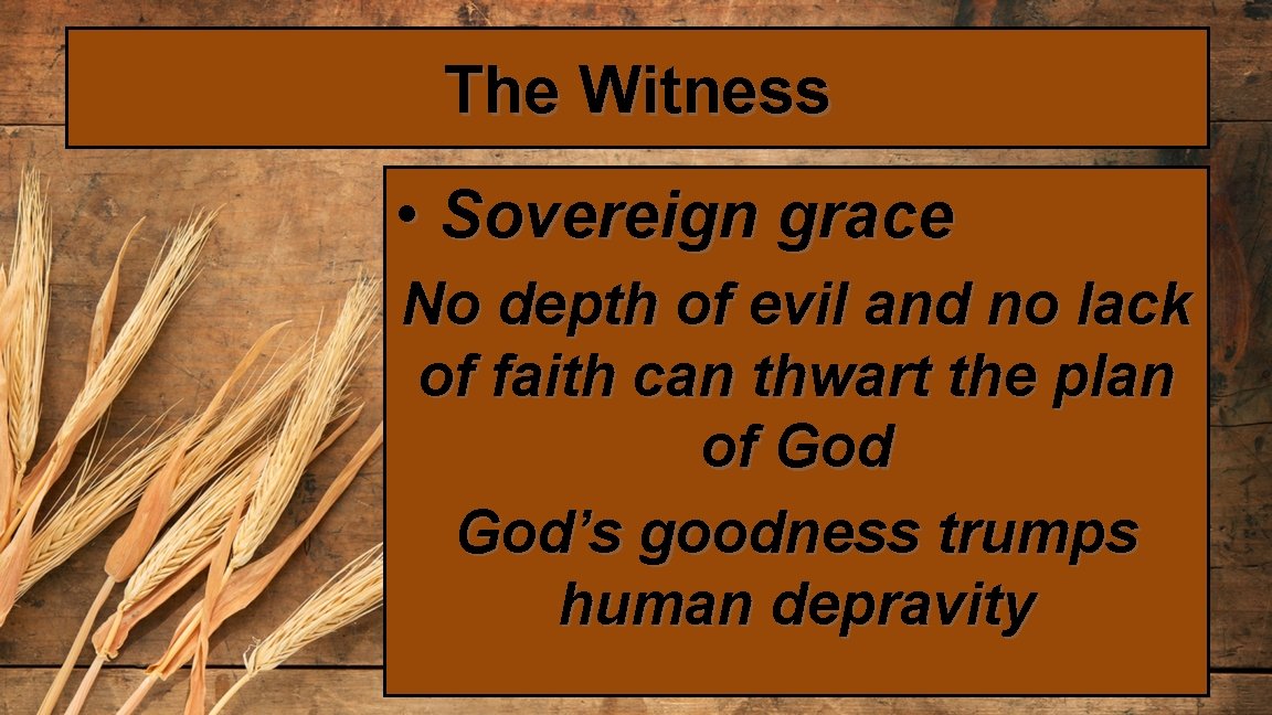 The Witness • Sovereign grace No depth of evil and no lack of faith