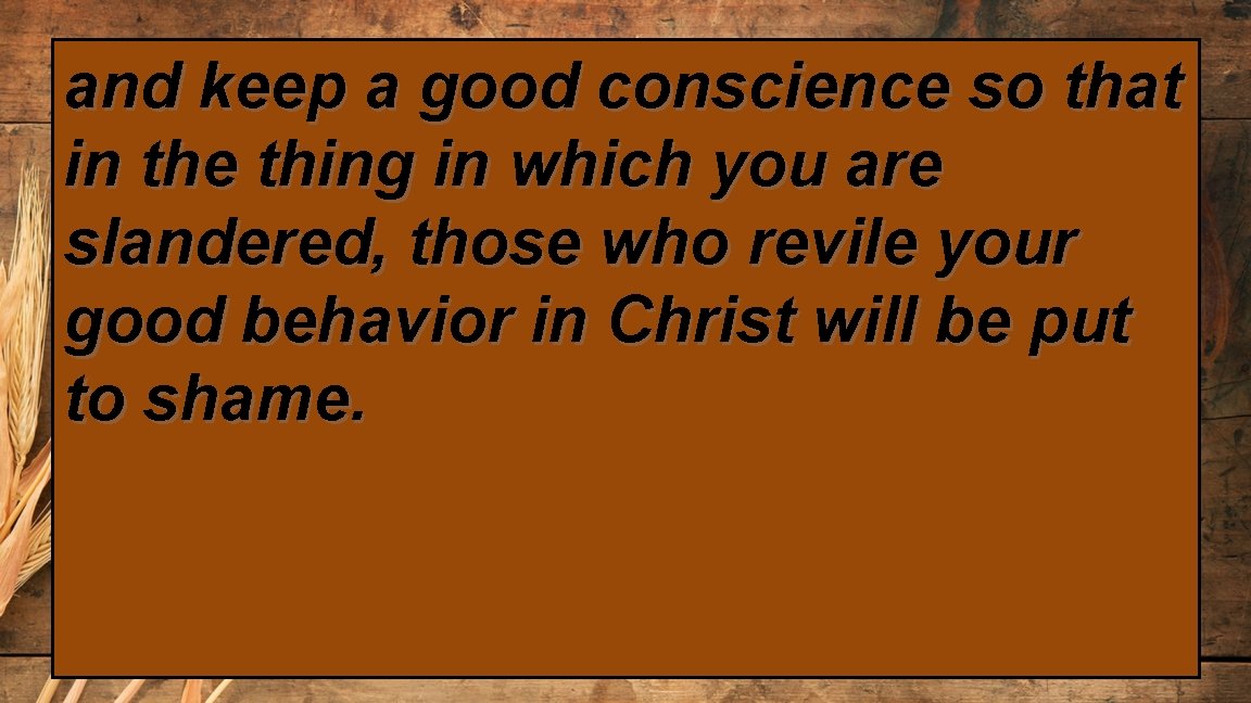 and keep a good conscience so that in the thing in which you are