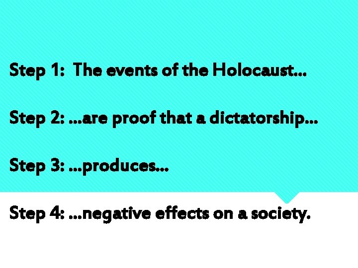 Step 1: The events of the Holocaust… Step 2: …are proof that a dictatorship…