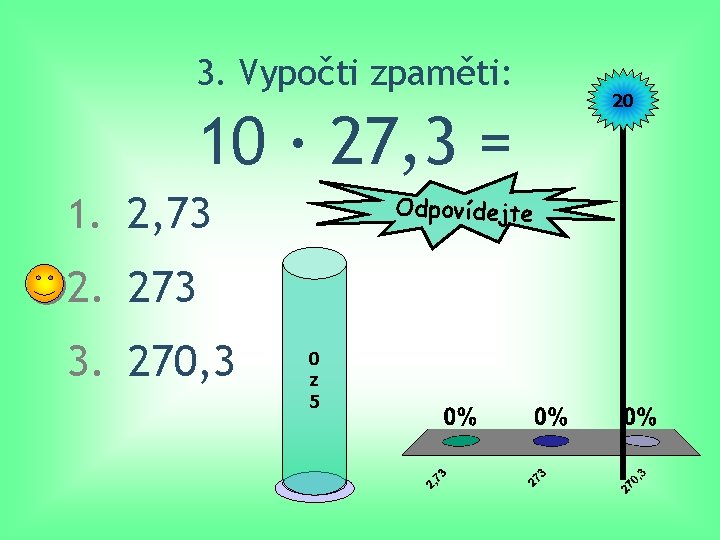 3. Vypočti zpaměti: 10 · 27, 3 = 1. 2, 73 Odpovídejte 2. 273