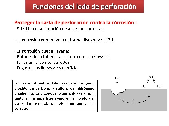 Funciones del lodo de perforación Proteger la sarta de perforación contra la corrosión :