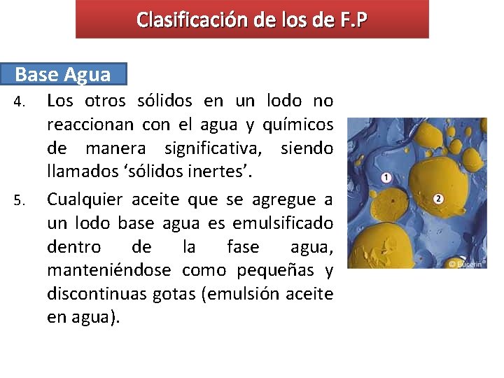 Clasificación de los de F. P Base Agua 4. 5. Los otros sólidos en