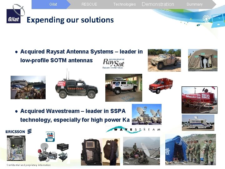Gilat RESCUE Technologies Demonstration Expending our solutions ● Acquired Raysat Antenna Systems – leader