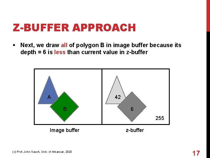 Z-BUFFER APPROACH § Next, we draw all of polygon B in image buffer because