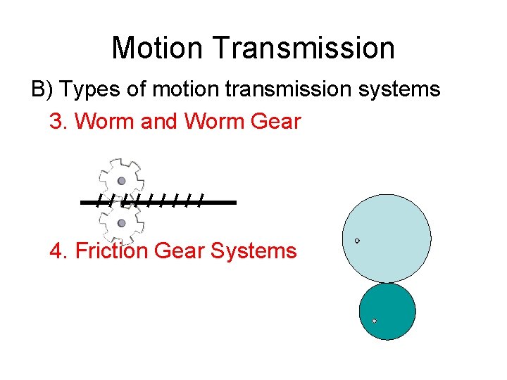Motion Transmission B) Types of motion transmission systems 3. Worm and Worm Gear 4.