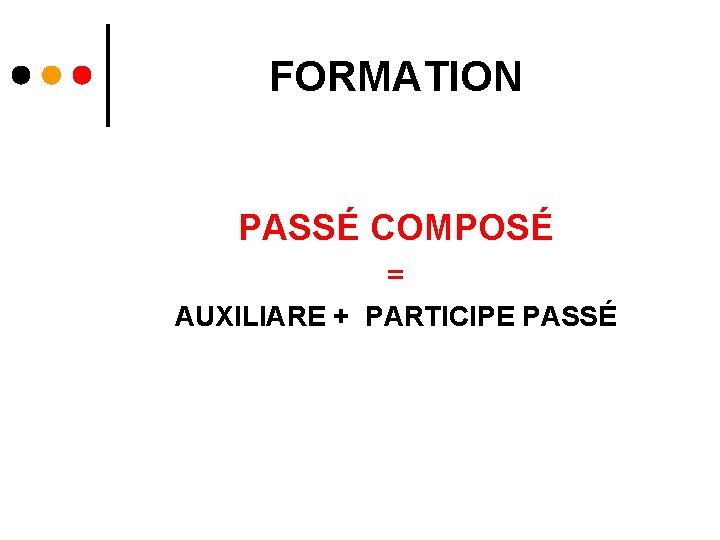 FORMATION PASSÉ COMPOSÉ = AUXILIARE + PARTICIPE PASSÉ 