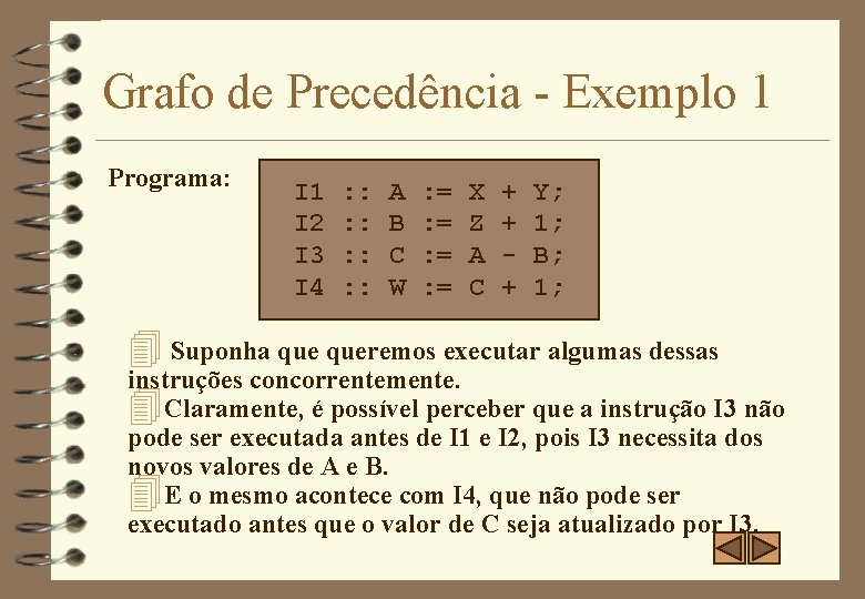 Grafo de Precedência - Exemplo 1 Programa: I 1 I 2 I 3 I