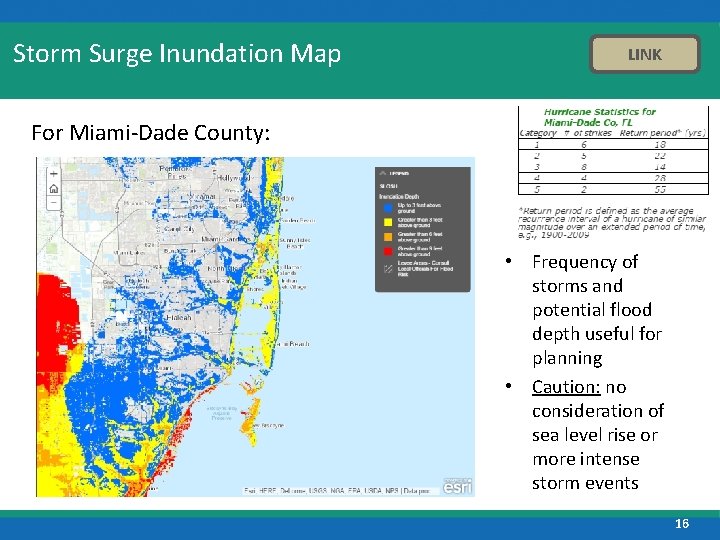 Storm Surge Inundation Map LINK For Miami-Dade County: • Frequency of storms and potential