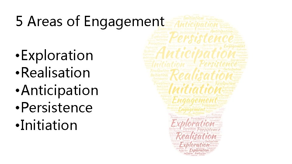 5 Areas of Engagement • Exploration • Realisation • Anticipation • Persistence • Initiation