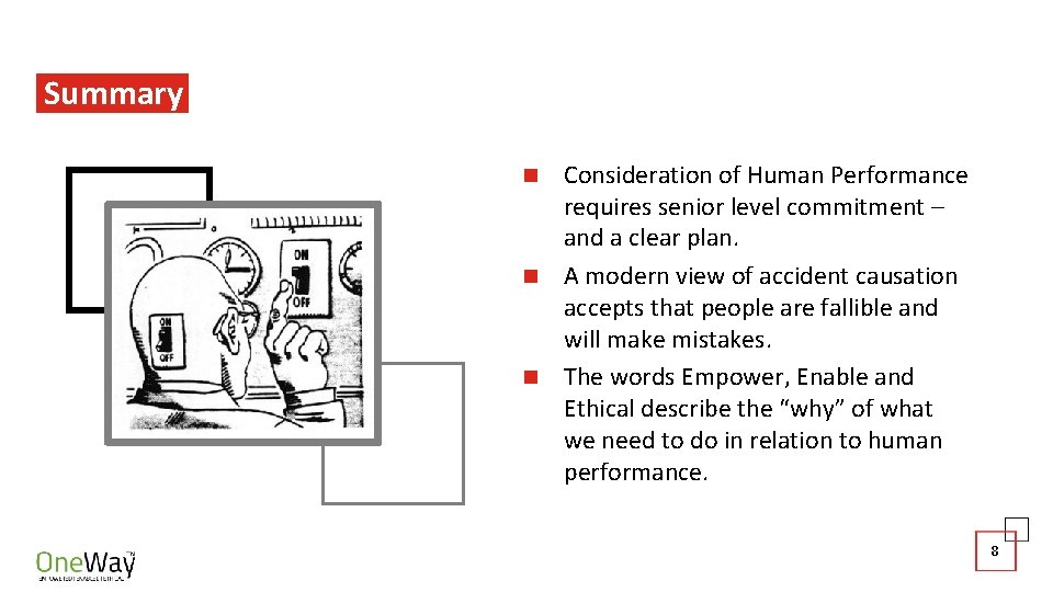 Summary Consideration of Human Performance requires senior level commitment – and a clear plan.