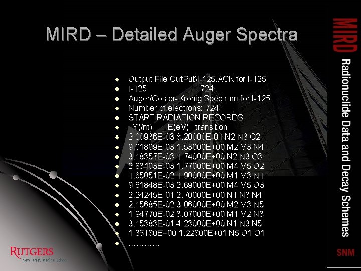 MIRD – Detailed Auger Spectra l l l l l Output File Out. PutI-125.