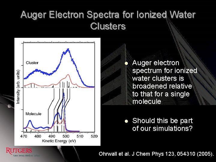 Auger Electron Spectra for Ionized Water Clusters l Auger electron spectrum for ionized water