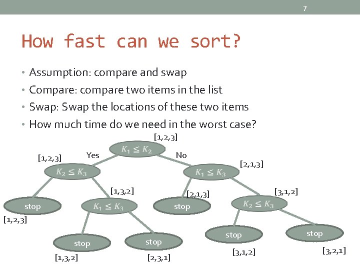 7 How fast can we sort? • Assumption: compare and swap • Compare: compare