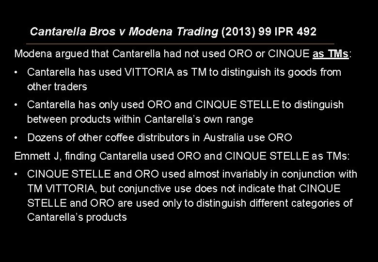 Modena Trading Trade Marks Update IPSANZ Seminar Brisbane 30 July