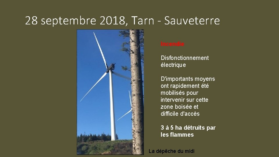 28 septembre 2018, Tarn - Sauveterre Incendie Disfonctionnement électrique D'importants moyens ont rapidement été