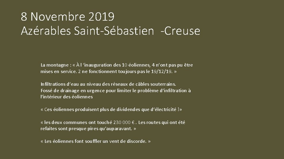 8 Novembre 2019 Azérables Saint-Sébastien -Creuse La montagne : « À l ’inauguration des
