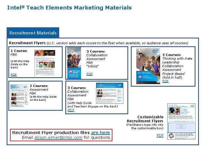 Intel® Teach Elements Marketing Materials Recruitment Flyers (U. S. version adds each course to