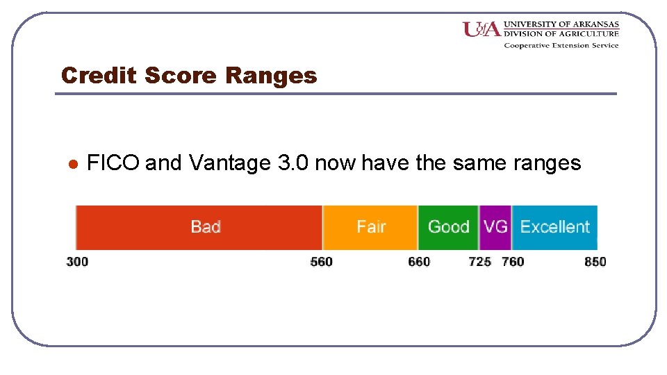 Credit Score Ranges l FICO and Vantage 3. 0 now have the same ranges