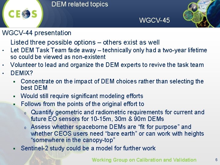 DEM related topics WGCV-45 WGCV-44 presentation Listed three possible options – others exist as