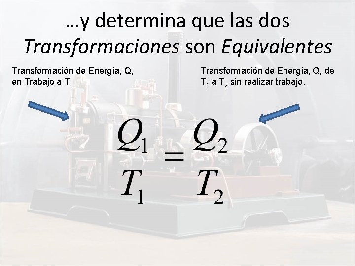 …y determina que las dos Transformaciones son Equivalentes Transformación de Energía, Q, en Trabajo