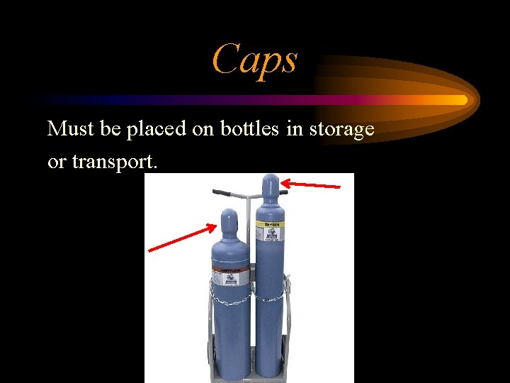 Caps Must be placed on bottles in storage or transport. 