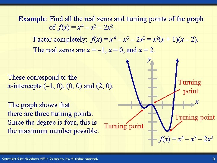 Example: Find all the real zeros and turning points of the graph of f