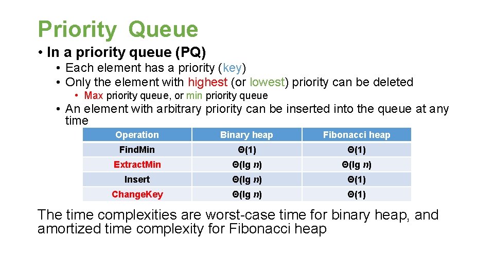 Priority Queue • In a priority queue (PQ) • Each element has a priority