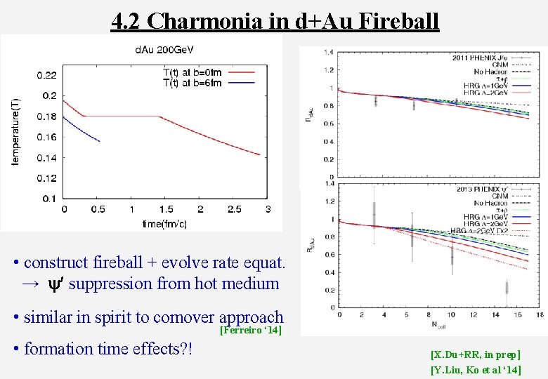 4. 2 Charmonia in d+Au Fireball • construct fireball + evolve rate equat. →