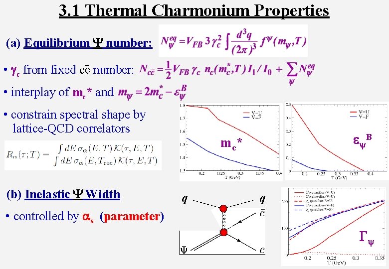 3. 1 Thermal Charmonium Properties (a) Equilibrium Y number: • gc from fixed cc-