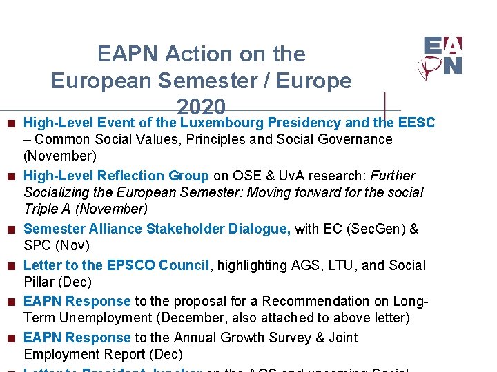 EAPN Action on the European Semester / Europe 2020 < High-Level Event of the