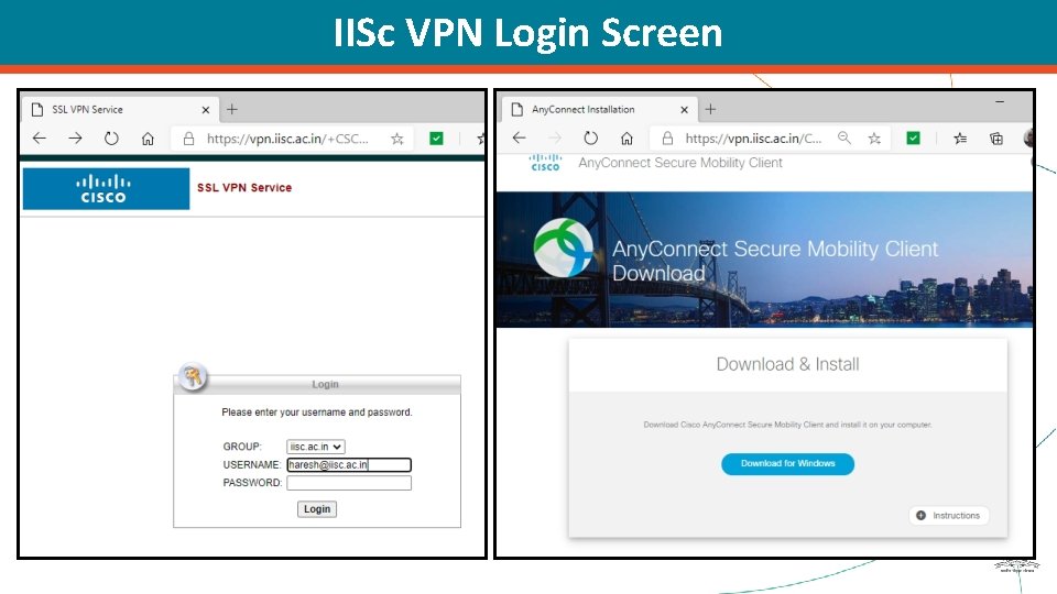 IISc VPN Login Screen 