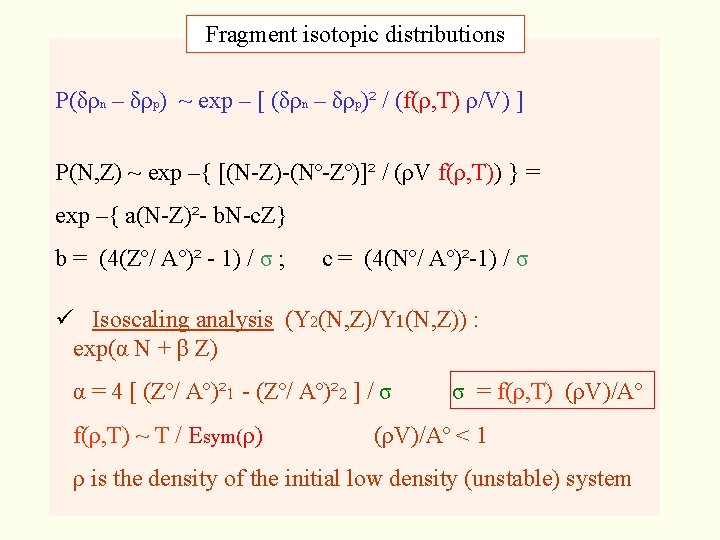 Fragment isotopic distributions P(δρn – δρp) ~ exp – [ (δρn – δρp)² /