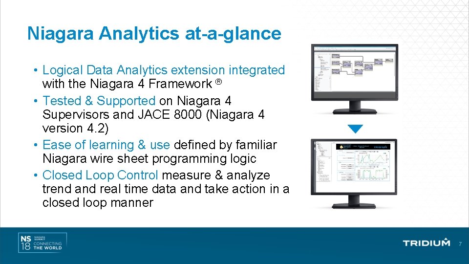 Niagara Analytics at-a-glance • Logical Data Analytics extension integrated with the Niagara 4 Framework Niagara Analytics at-a-glance • Logical Data Analytics extension integrated with the Niagara 4 Framework