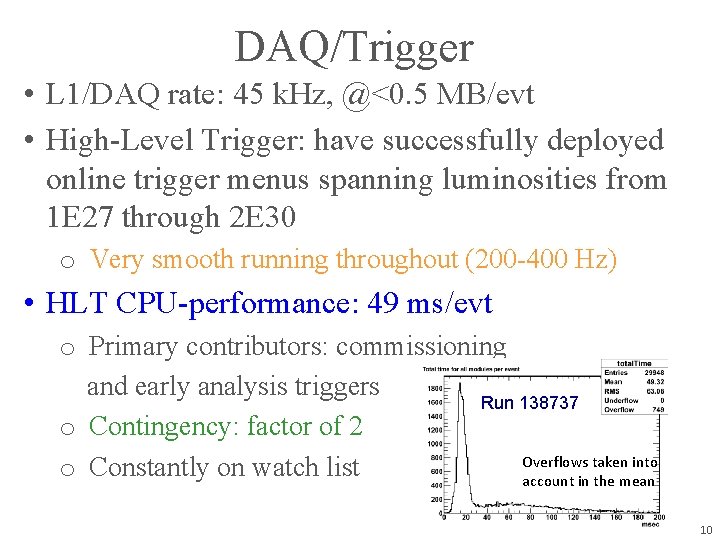 DAQ/Trigger • L 1/DAQ rate: 45 k. Hz, @<0. 5 MB/evt • High-Level Trigger: