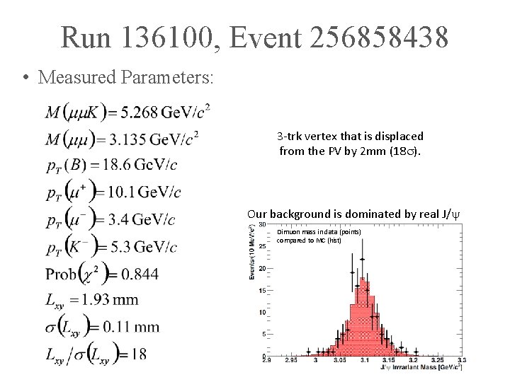 Run 136100, Event 256858438 • Measured Parameters: 3 -trk vertex that is displaced from