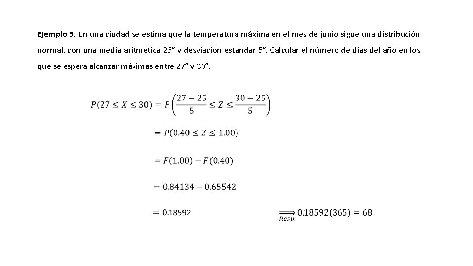 Ejemplo 3. En una ciudad se estima que la temperatura máxima en el mes
