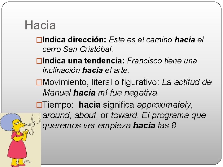 Hacia �Indica dirección: Este es el camino hacia el cerro San Cristóbal. �Indica una