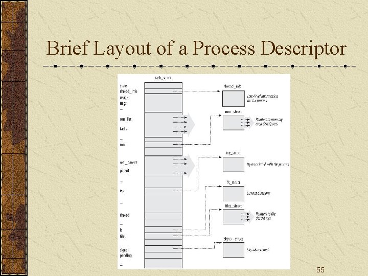 Brief Layout of a Process Descriptor 55 