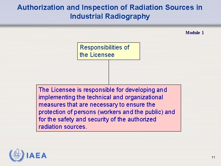 Authorization and Inspection of Radiation Sources in Industrial Radiography Module 1 Responsibilities of the Authorization and Inspection of Radiation Sources in Industrial Radiography Module 1 Responsibilities of the