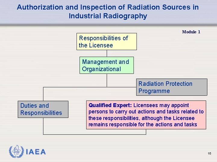 Authorization and Inspection of Radiation Sources in Industrial Radiography Module 1 Responsibilities of the