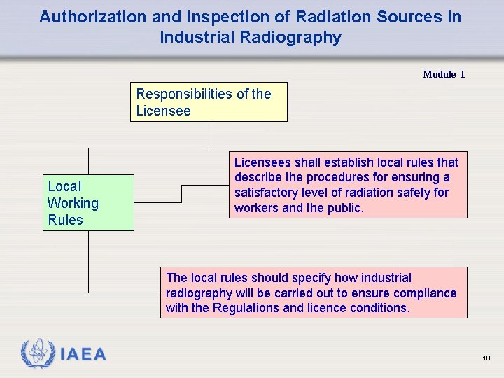 Authorization and Inspection of Radiation Sources in Industrial Radiography Module 1 Responsibilities of the