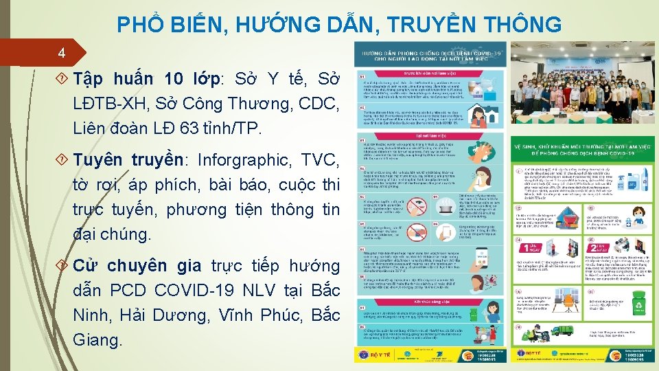 PHỔ BIẾN, HƯỚNG DẪN, TRUYỀN THÔNG 4 Tập huấn 10 lớp: Sở Y tế,